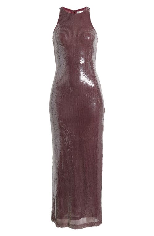 Rare London Sequin Sleeveless Column Gown In Wine