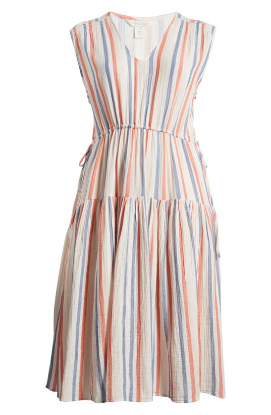 Shop Caslon (r) Stripe Cotton Gauze Tiered Dress In Pink Beach- Red Napa Stripe
