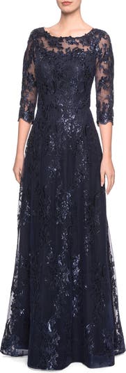 La Femme Shimmer Sequin Lace A-Line Gown | Nordstrom