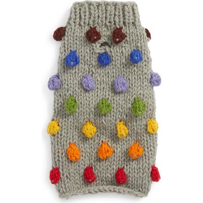 Lovethybeast Rainbow Pom Knit Dog Sweater, Grey