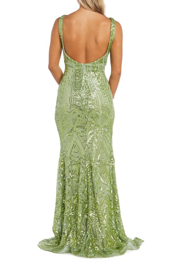 Shop Morgan & Co. Sequin Embellished Column Gown In Lime