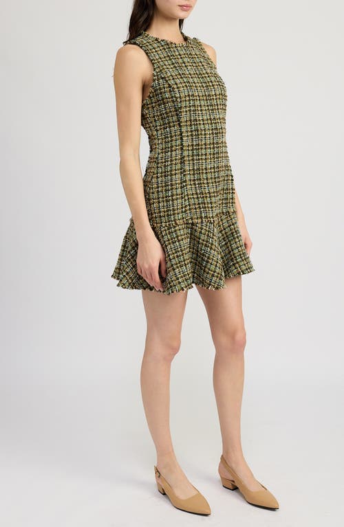 Shop En Saison Jaime Tweed Minidress In Olive Multi