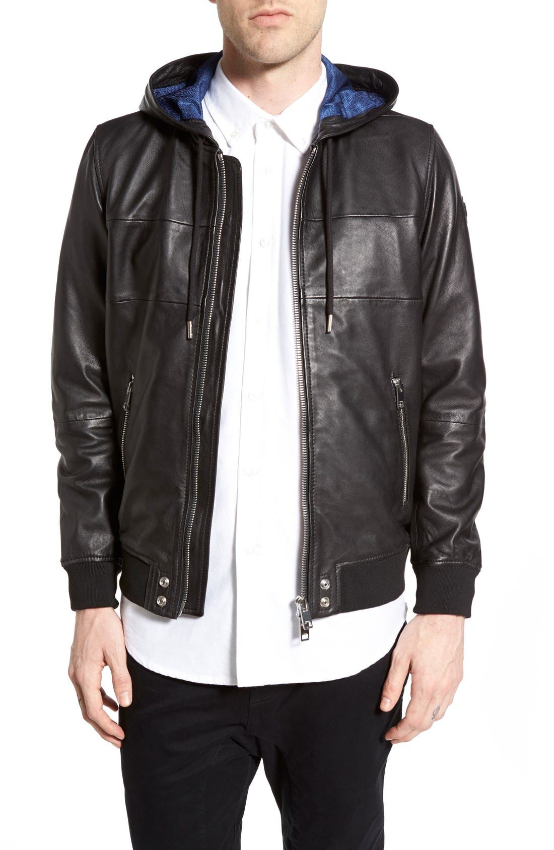 diesel leather hooded jacket