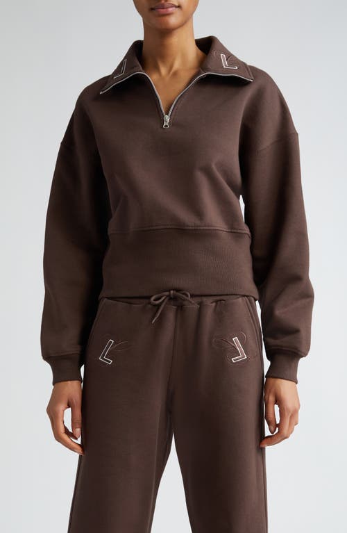 Logo Embroidered Crop Quarter Zip Pullover in Brown