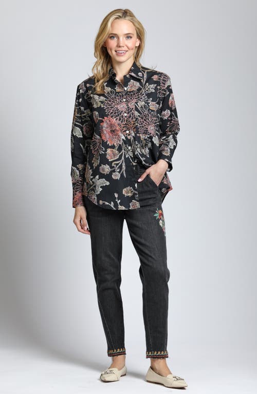 Shop Apny Floral Print Relaxed Fit Button-up Shirt In Black Multi