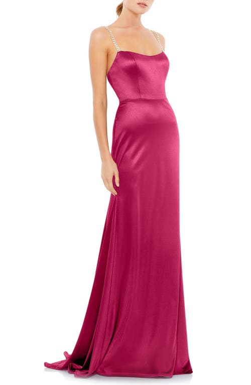 Mac Duggal Rhinestone Strap Satin Trumpet Gown Hot Pink at Nordstrom,