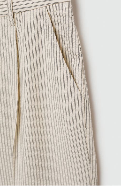 Mango Stripe Relaxed Straight Leg Seersucker Pants In Ecru