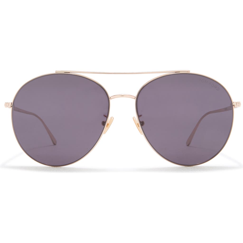 Shop Tom Ford 61mm Round Sunglasses In Shiny Rose Gold/smoke