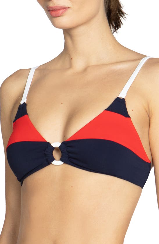 Shop Robin Piccone Babe Triangle Bikini Top In Navy Combo