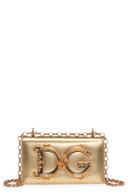 Dolce & Gabbana Logo Metallic Leather Crossbody Bag in 89869 Light Gold at Nordstrom