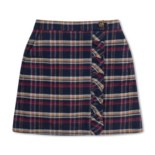 Hope & Henry Girls' Flannel Ruffle Skirt, Kids In Navy Autumn Plaid