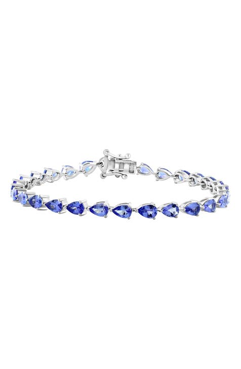 Sterling Silver Pear Cut Tanzanite Tennis Bracelet