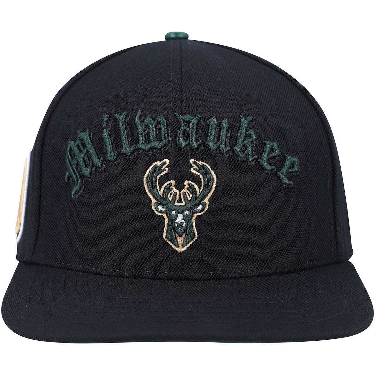 Men's Pro Standard Black Milwaukee Bucks Old English Snapback Hat