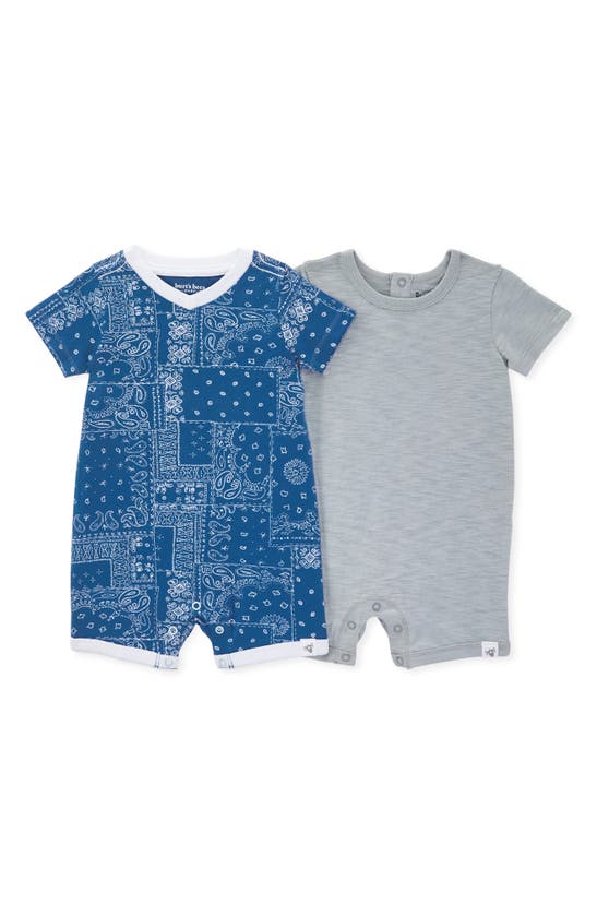 Burt's Bees Baby Babies' Set Of 2 Bandanarama Knit Rompers In Cornflower