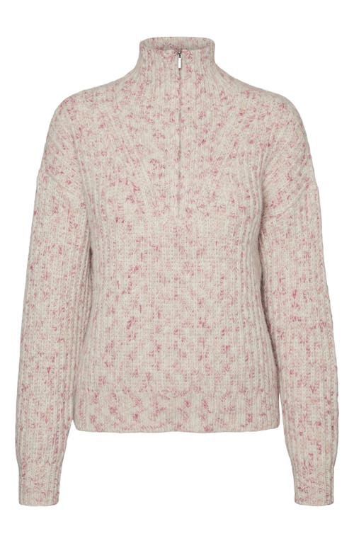 VERO MODA Claudia Quarter Zip Sweater in Hot Pink Detail Melange
