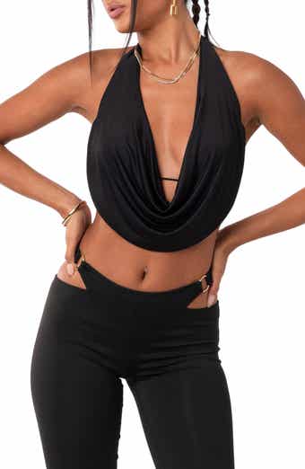 Cowl Halter Neck Chain Backless Crop Top