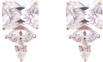 Boucles D'oreilles Studs Zaxie - Cubic Zirconia Cushion Cut Avec Halo, Claires, Neuves
