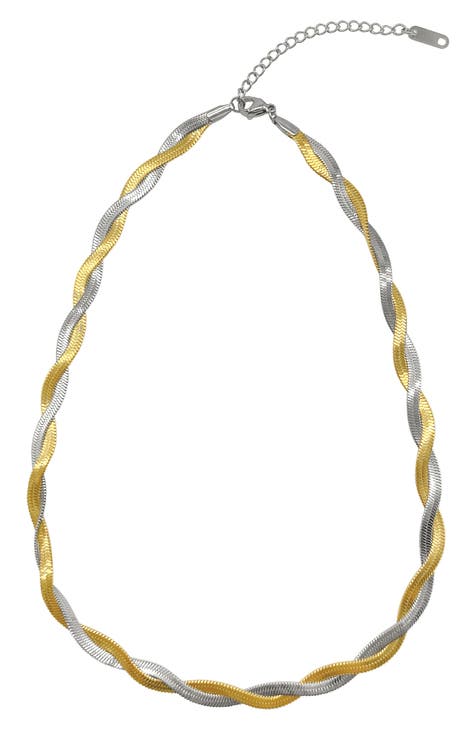Interlaced Two-Tone Water Resistant Herringbone Necklace