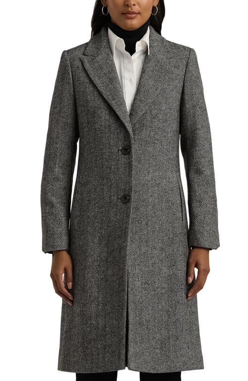 Shop Lauren Ralph Lauren Herringbone Coat In Black/cream Herringbone