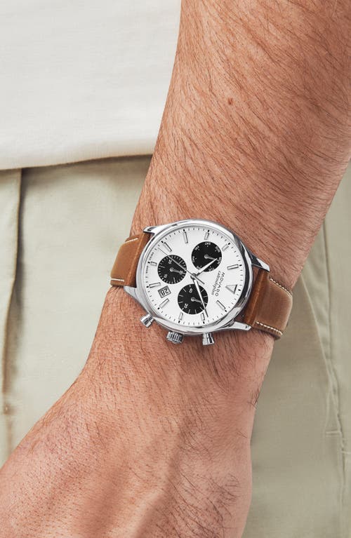 MOVADO MOVADO 'HERITAGE' CHRONOGRAPH LEATHER STRAP WATCH, 43MM 