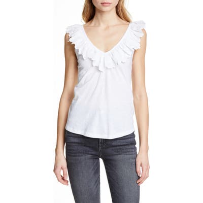 La Vie Rebecca Taylor Embroidered Ruffle Linen & Cotton Top, White
