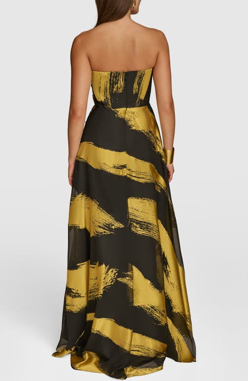 Shop Donna Karan New York Metallic Brushstroke Print Strapless Gown In Black/gold