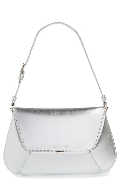 Ami Leather Shoulder Bag in Metallic Silver/silver Hardwar
