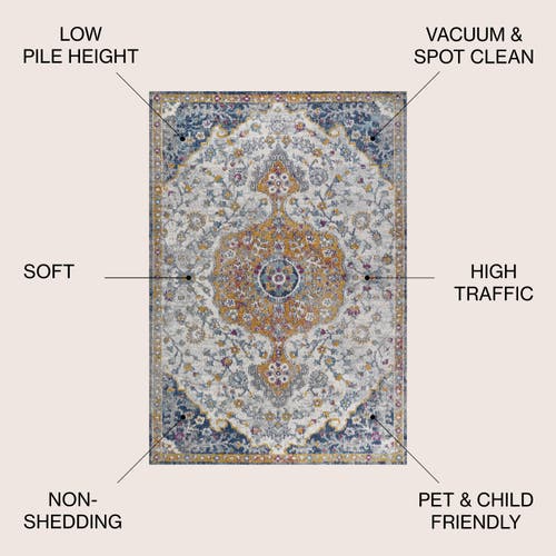 Jonathan Y Lorena Ornate Boho Medallion Area Rug In Light Gray/dark Blue/orange
