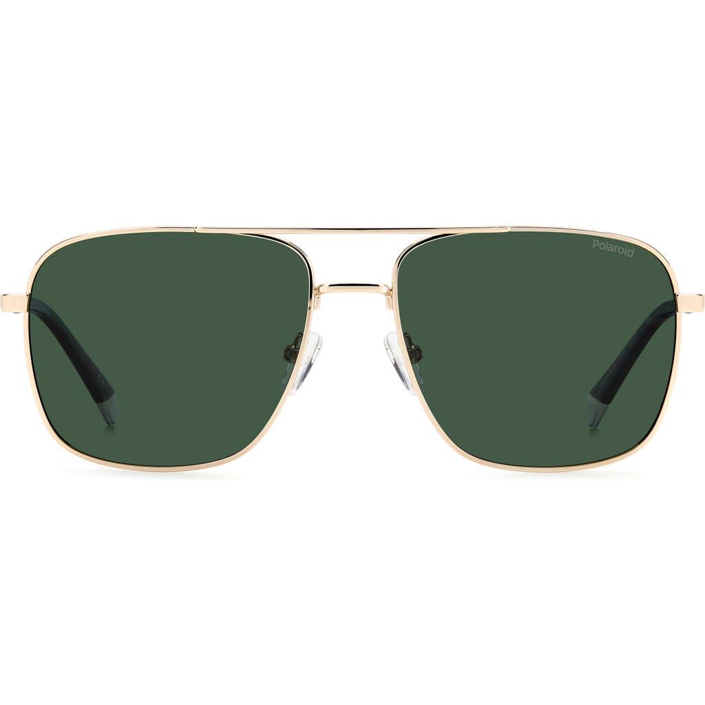Polaroid 58mm Polarized Rectangular Sunglasses In Gold/green Polarized