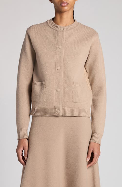 Shop Moncler Wool Blend Knit & Quilted Down Cardigan In Pink Taupe