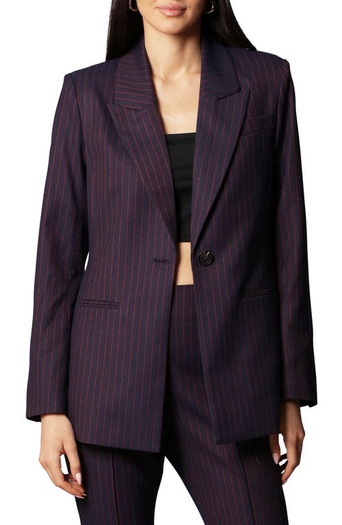 Avec Les Filles Structured Stretch One-Button Blazer in Charcoal /Red Pinstripe