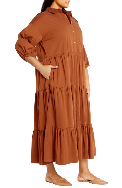 Shop City Chic Kara Tiered Shirtdress In Amber