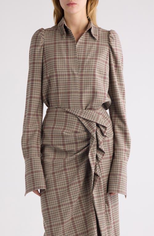 Shop Dries Van Noten Celindra Plaid Puff Shoulder Button-up Shirt In Beige