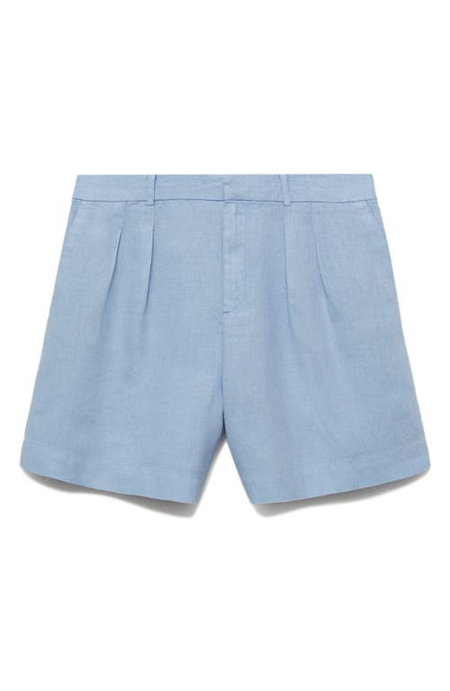 Mango Pleated High Waist Linen Shorts In Sky Blue