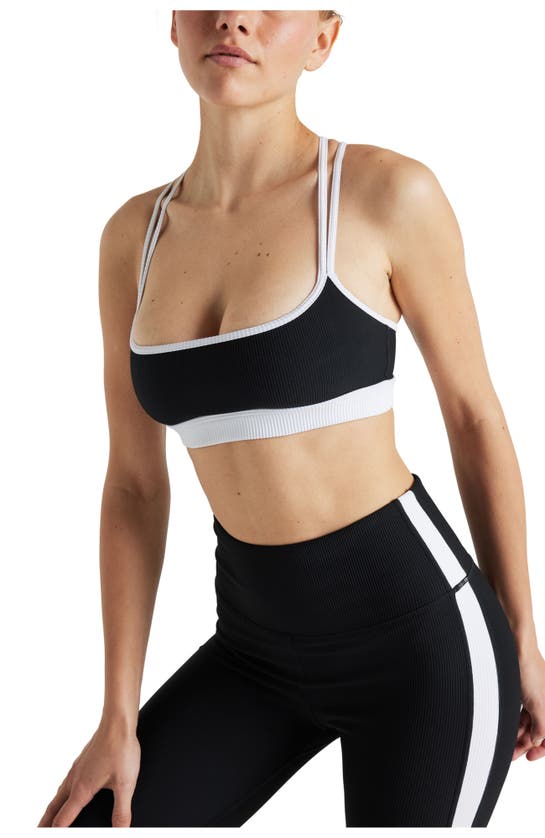 Shop Electric Yoga Color Block Rib Bra In Black/white