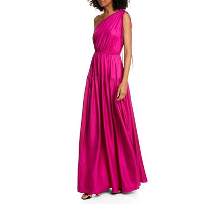 Amur Nari One-Shoulder Silk Satin Dress, Burgundy