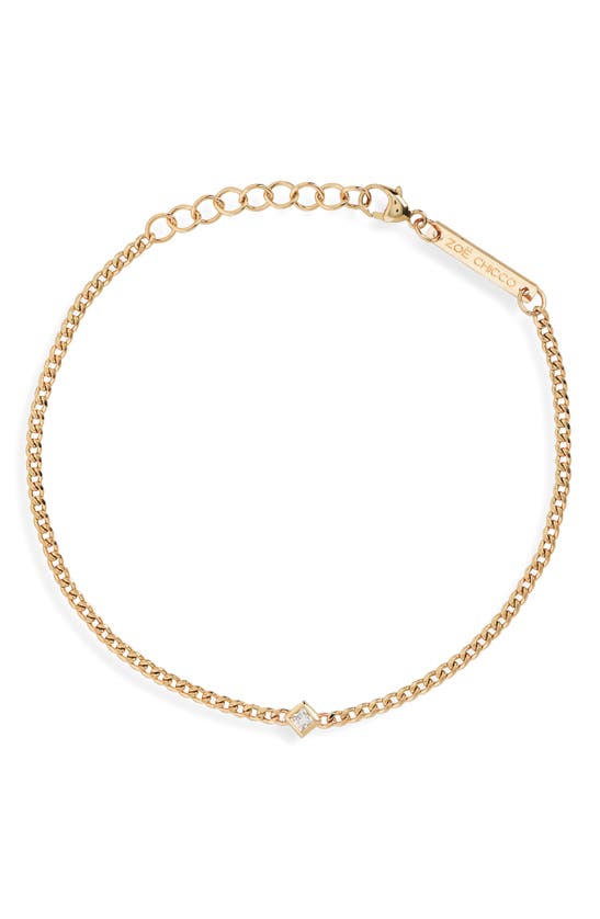 Zoë Chicco 14k Yellow Gold Princess Diamonds Diamond Solitaire Curb Chain Bracelet, 0.06 Ct. T. W. In Yellow Gold
