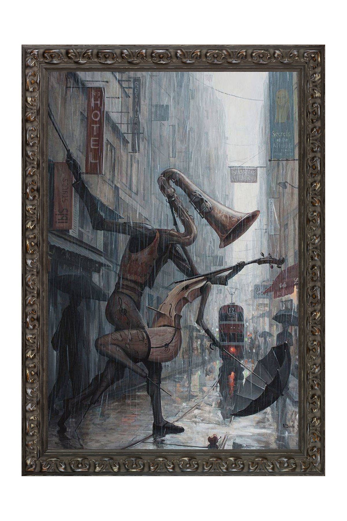 Overstock Art Life Is A Dance In The Rain Instrumental With Brimfield Weathered Black Frame In Multi