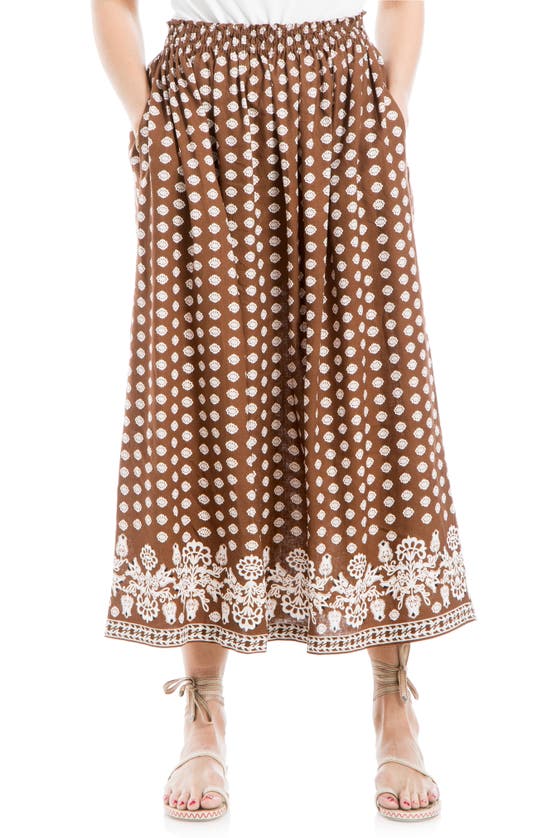 Max Studio Print Linen Blend Midi Skirt In Chstnt Flrl Border