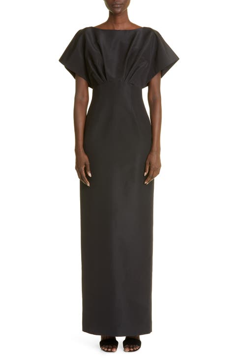 Fan Bodice Silk Column Gown