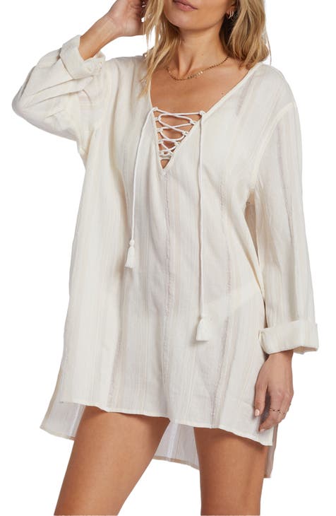 Blue Skies Stripe Long Sleeve Cover-Up Tunic
