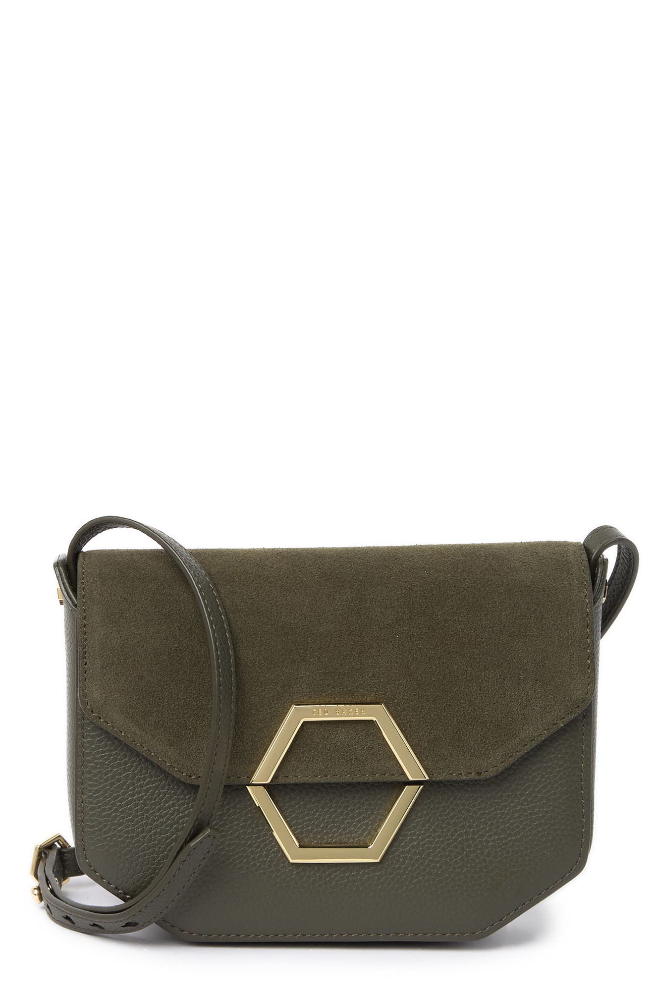 Lenah leather and suede hexagon detail cross body bag sale