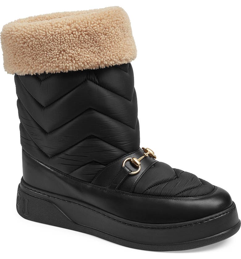Gucci Horsebit Genuine Shearling Lined Quilted Snow Boot | Nordstrom