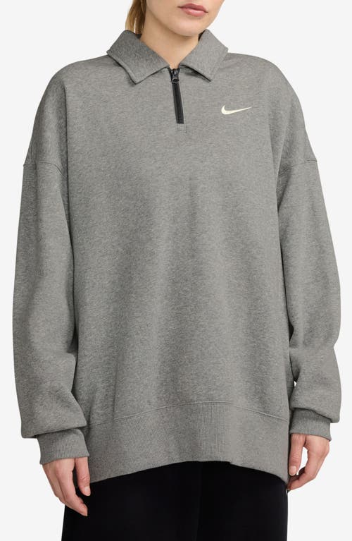 Shop Nike Sportswear Phoenix Fleece Quarter Zip Oversize Polo Sweatshirt In Dark Grey Heather/sail