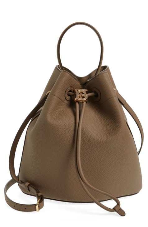 White Leather Bucket Shoulder Bag Bucket Handbag Brown Cross Body Barr