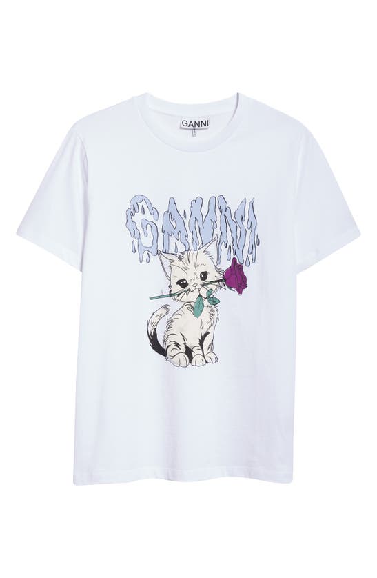 Shop Ganni Rose Cat Logo Organic Cotton Graphic T-shirt In Bright White