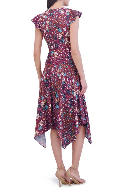 Shop Vince Camuto Floral Satin High-low Dress In Burgundy