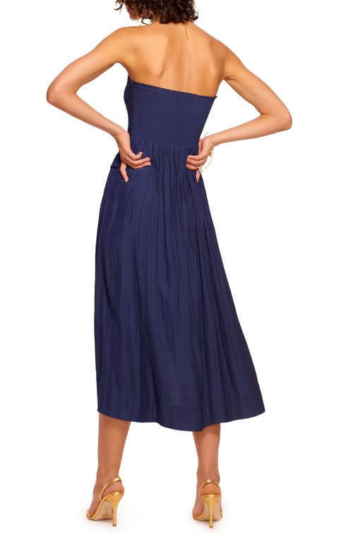 Shop Ramy Brook Blair Strapless Midi Dress In Spring Navy