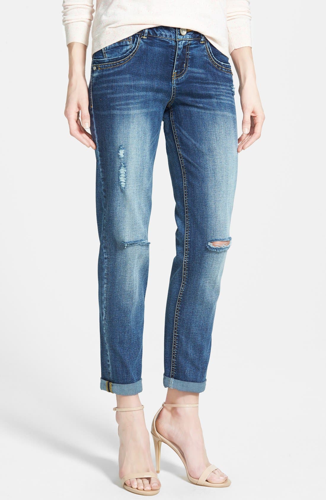 Wit & Wisdom Roll Cuff Destroyed Boyfriend Jeans (Mustard) (Nordstrom Exclusive) | Nordstrom