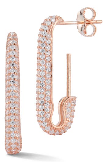 Sphera Milano Cz Pavé Safety Pin Earrings In Rose Gold